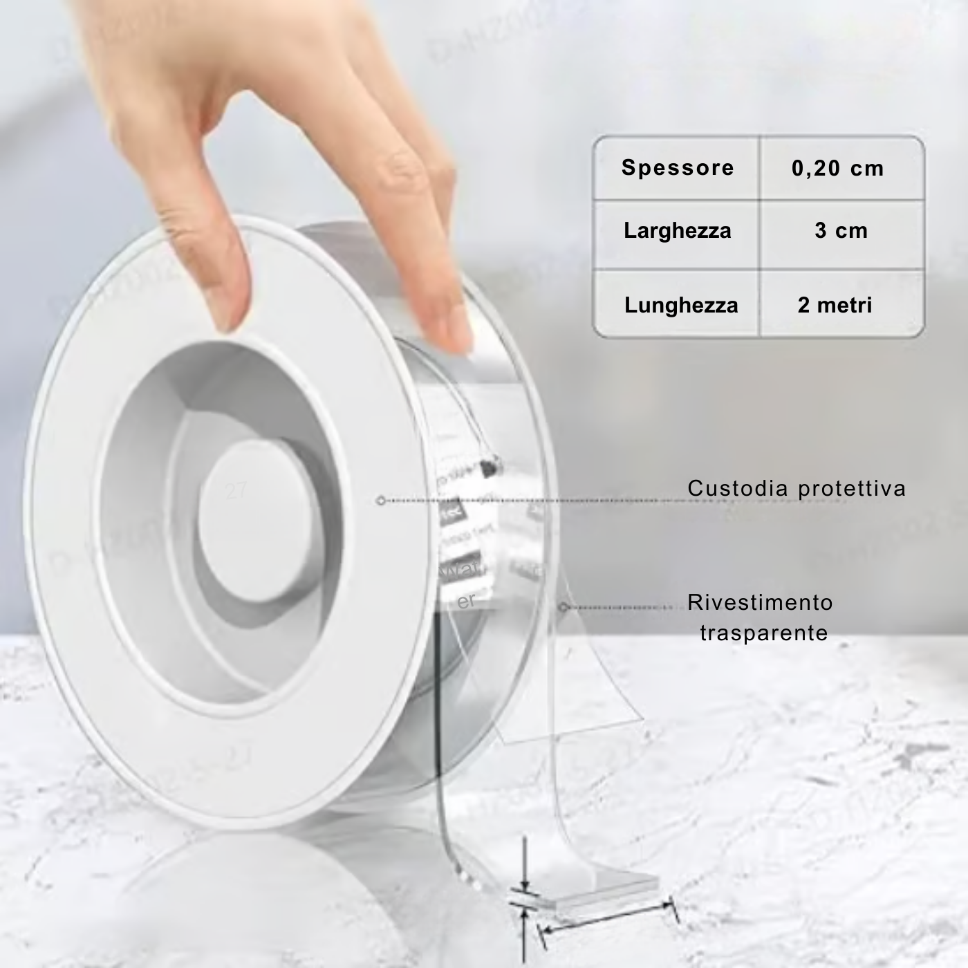 Nastro biadesivo extra large, trasparente e resistente