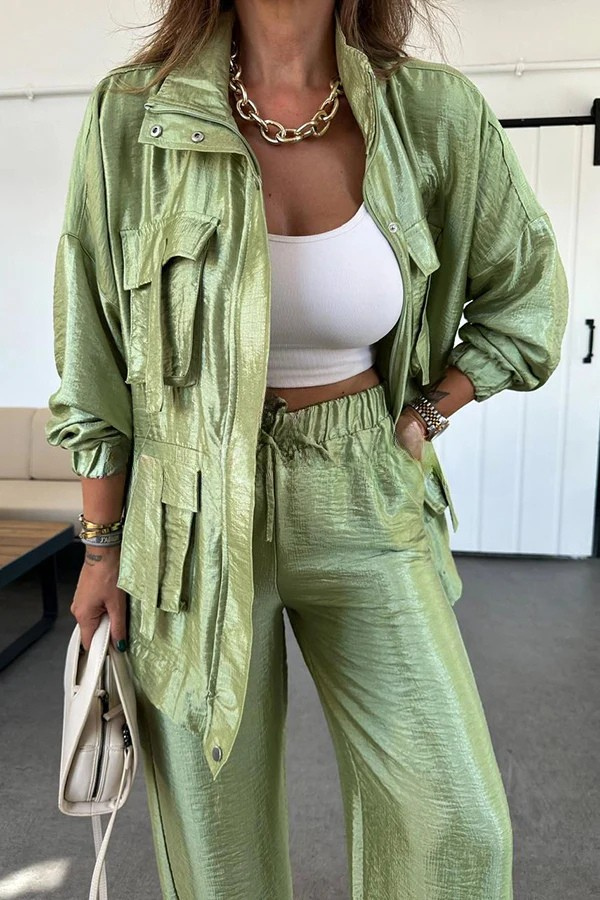 Completo Autunnale 2 Pezzi - Stile Cargo Effetto Metallizzato