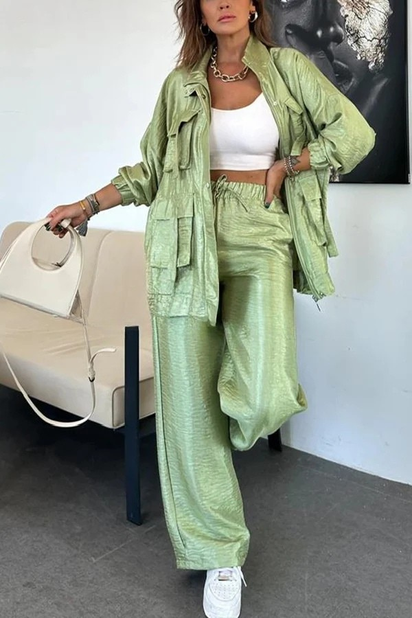 Completo Autunnale 2 Pezzi - Stile Cargo Effetto Metallizzato