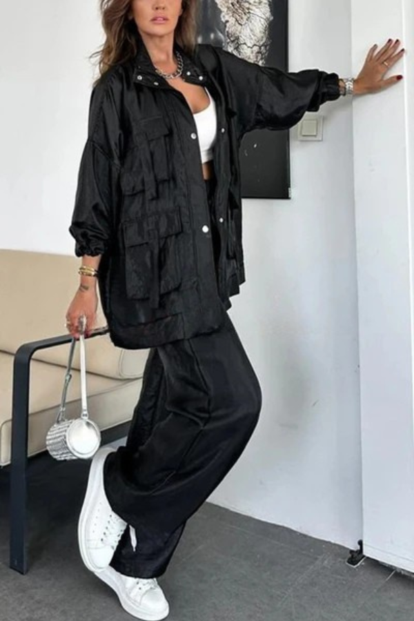 Completo Autunnale 2 Pezzi - Stile Cargo Effetto Metallizzato